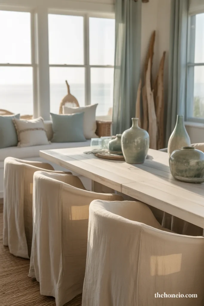 Ocean-inspired colors in coastal dining room