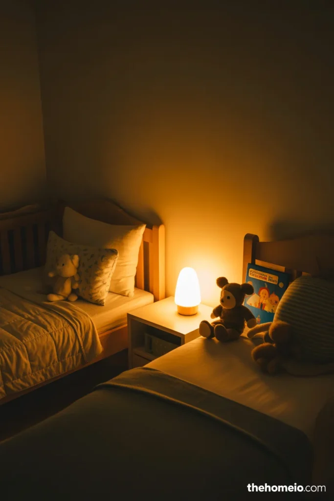 Toddler bedroom with warm cozy lighting and soft ambiance