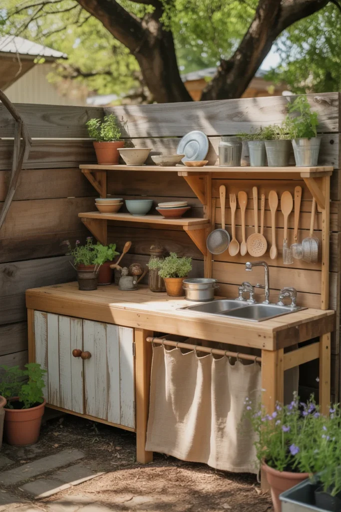 DIY mud kitchen for backyard kids play