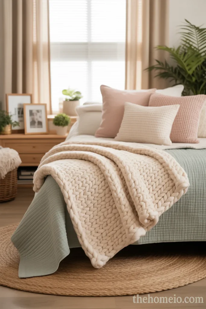 Neutral color palette dorm room styling