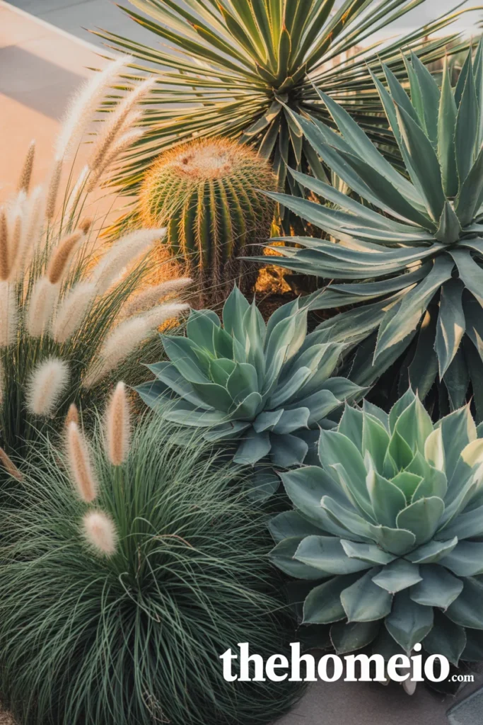 Succulents paired with ornamental grasses