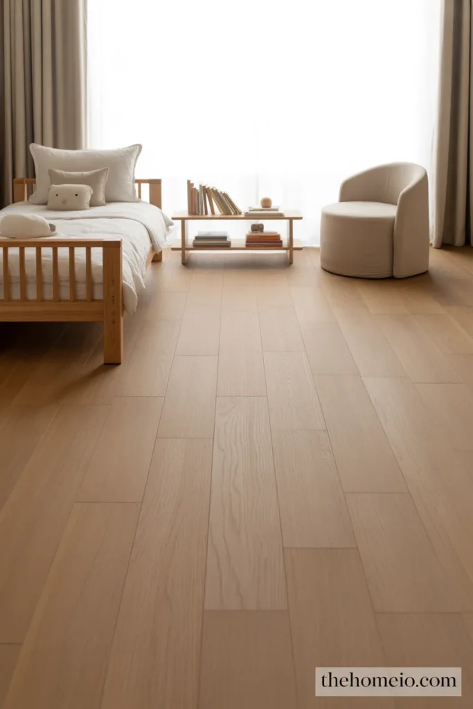 Minimal toddler bedroom with open space and simple furniture