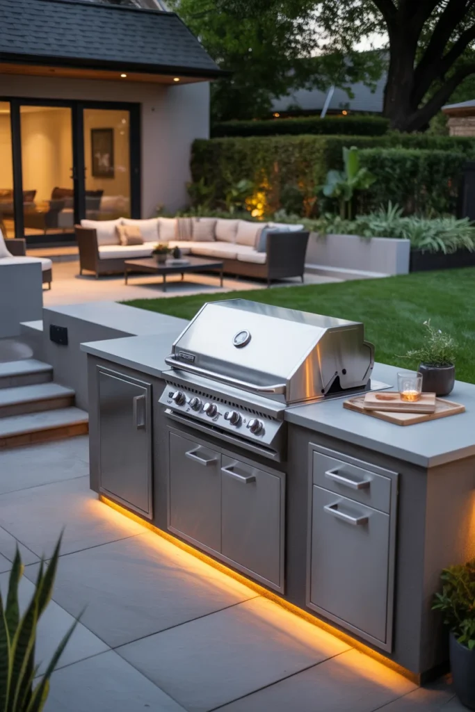 Small patio built-in outdoor grill design