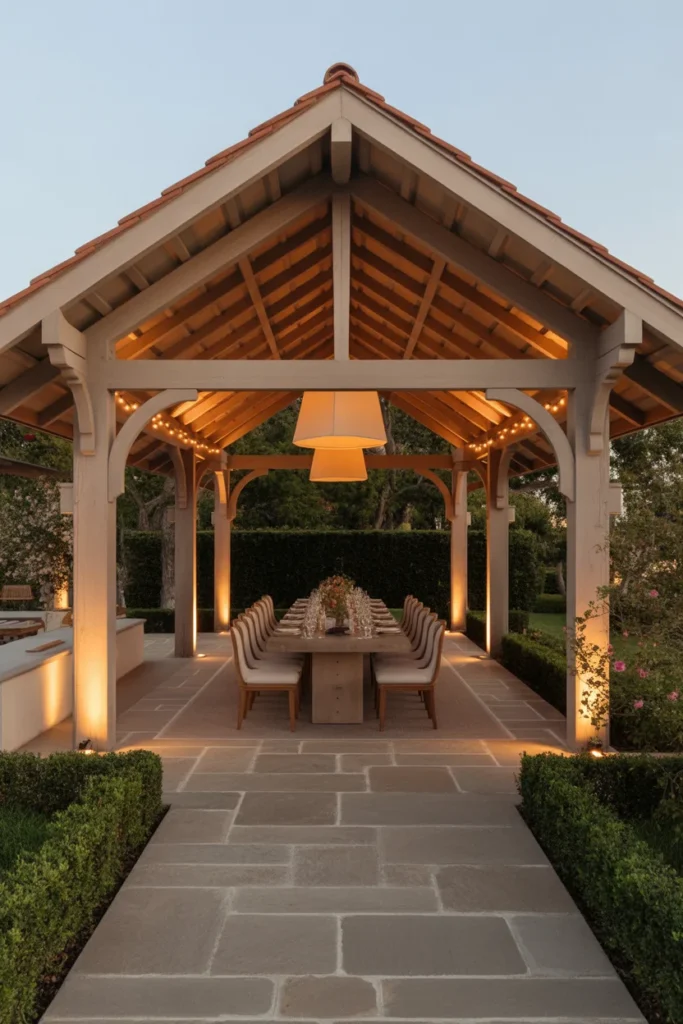 Covered pavilion patio with outdoor dining area