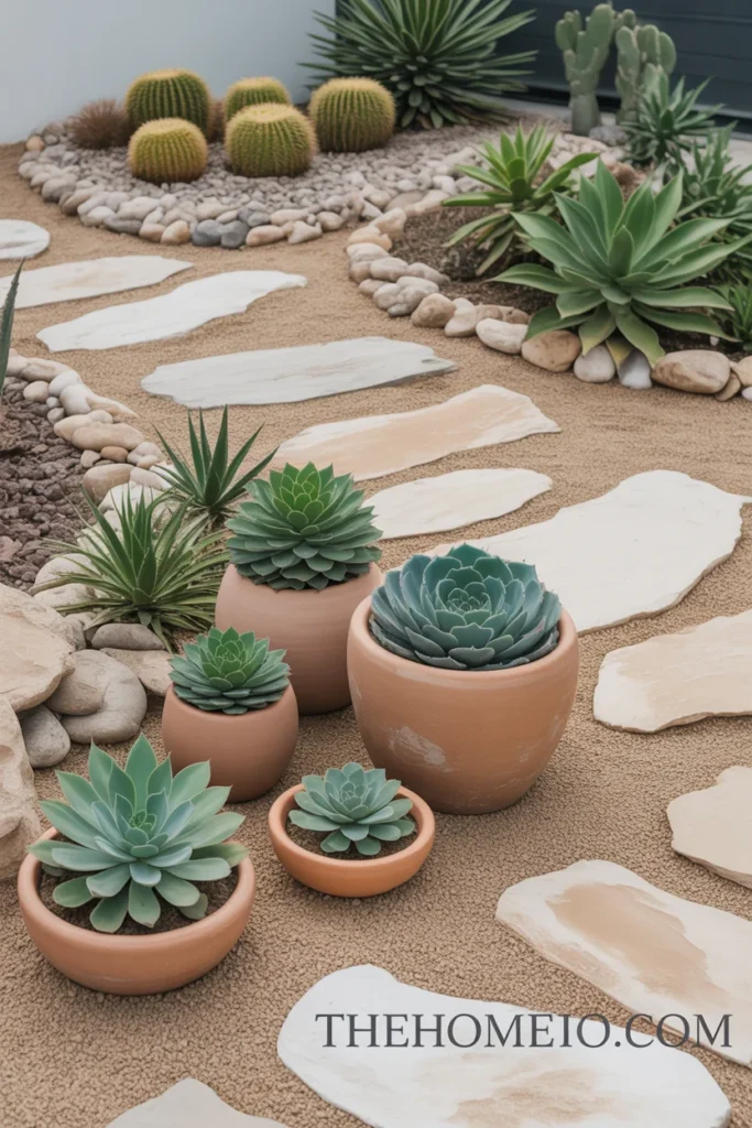 Warm neutral succulent garden landscaping