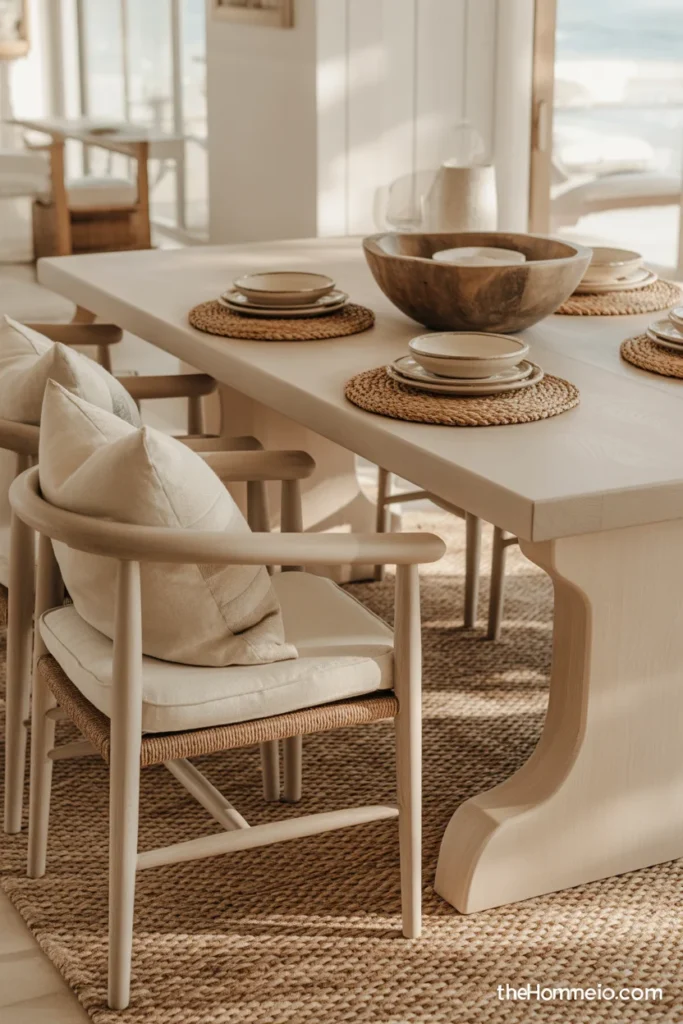 Jute rug in coastal dining room
