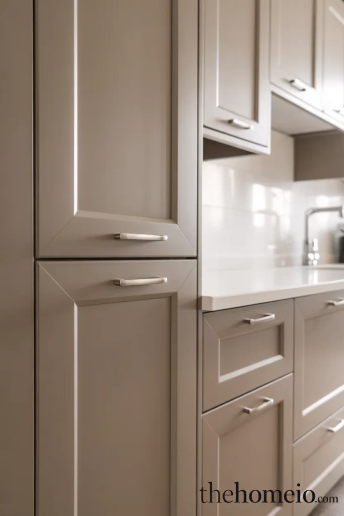 Taupe shaker kitchen cabinets with clean design