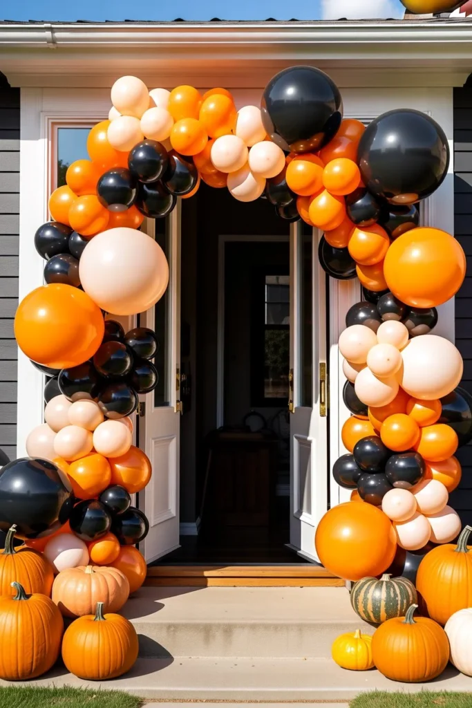 Build a Balloon Garland Arch for a Trendy Halloween Porch