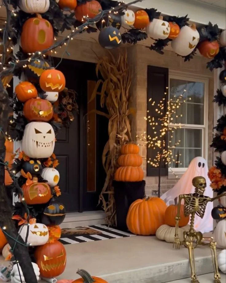 Build a Carved Pumpkin Garland Around Your Doorway