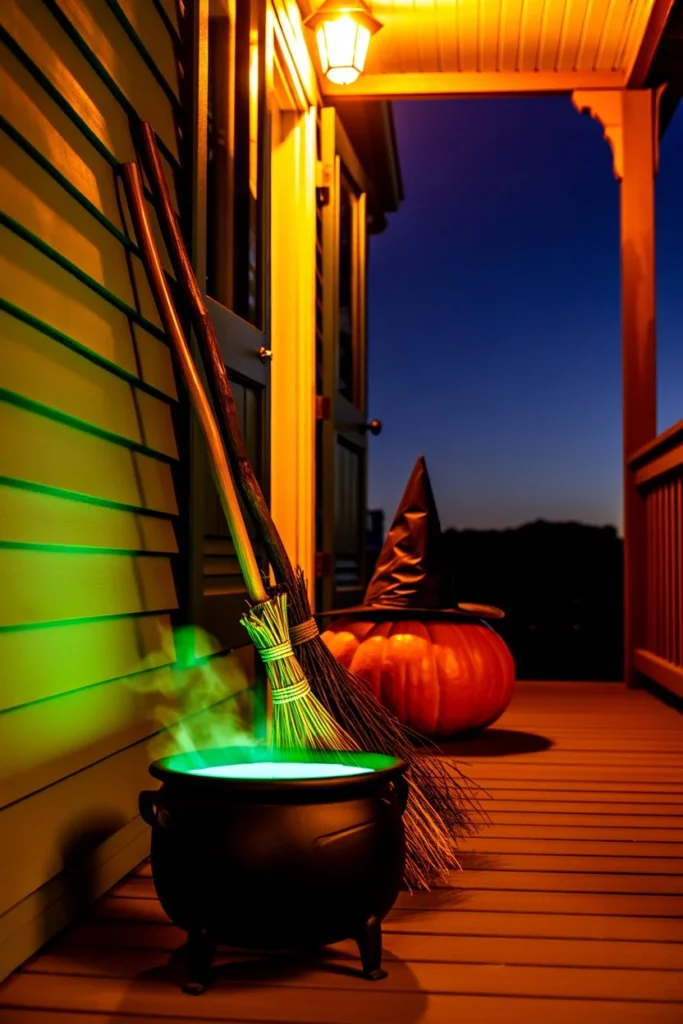 Set Up a Witch's Corner With a Cauldron and Broomsticks